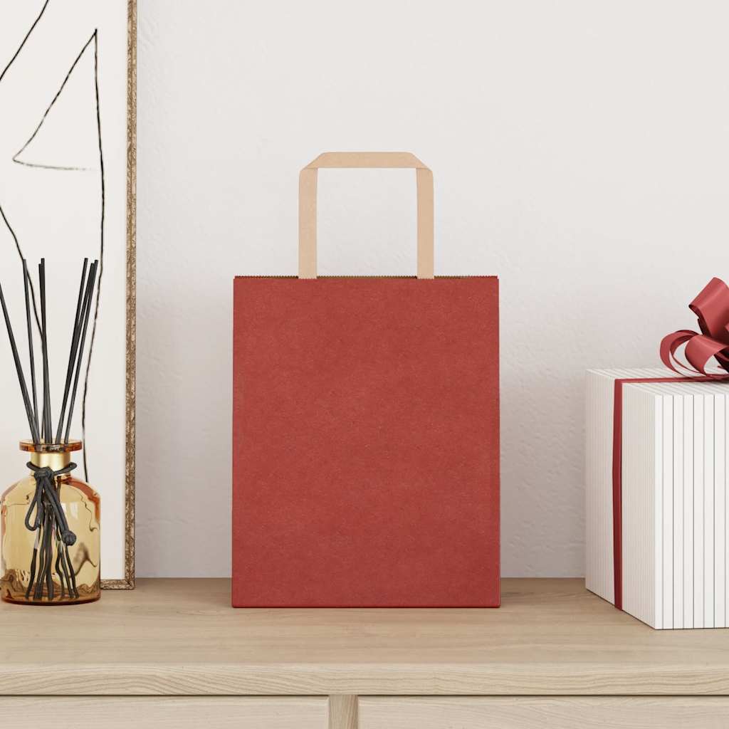 vidaXL Papieren zakken 250 st met hengsels 18x8x22 cm rood afbeelding