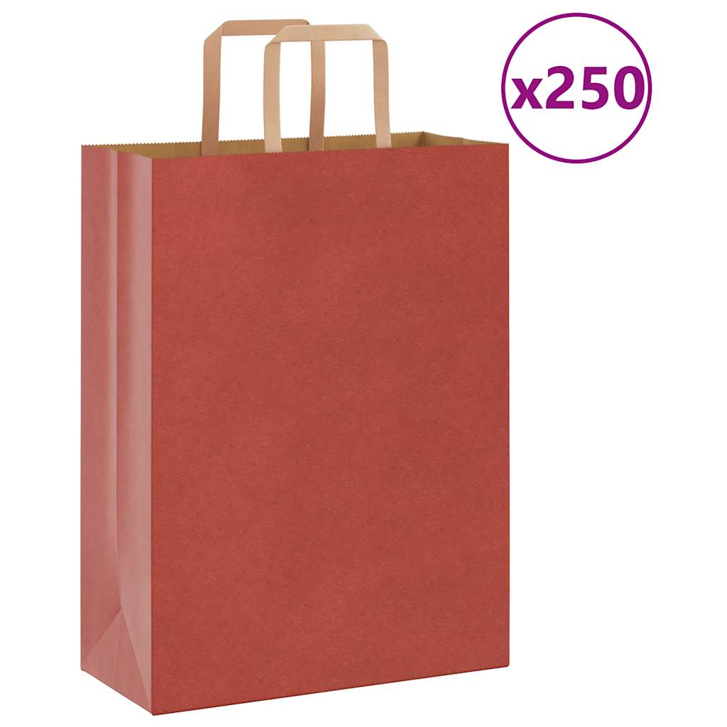 vidaXL Pungi de hârtie 250 buc cu mânere roșii 26x12x35 cm