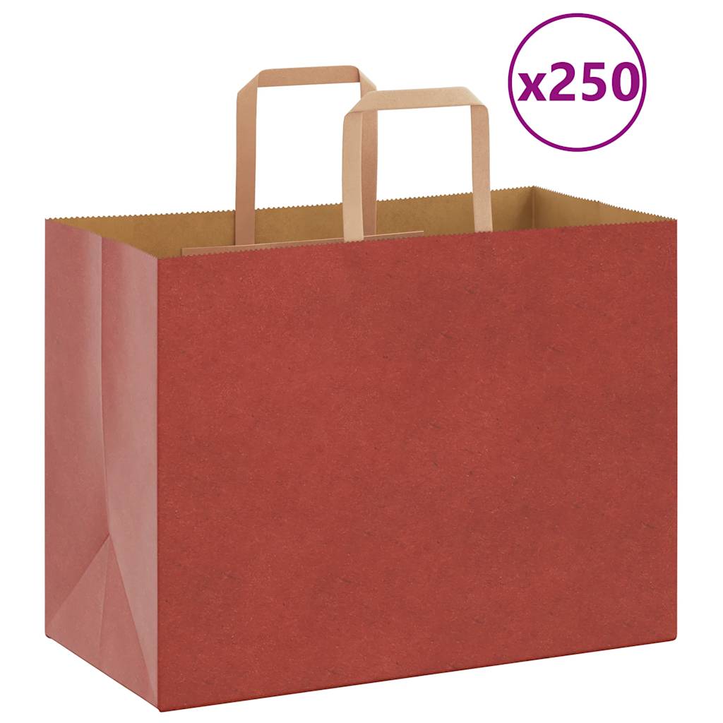 vidaXL Pungi de hârtie 250 buc cu mânere roșii 32x17x25 cm