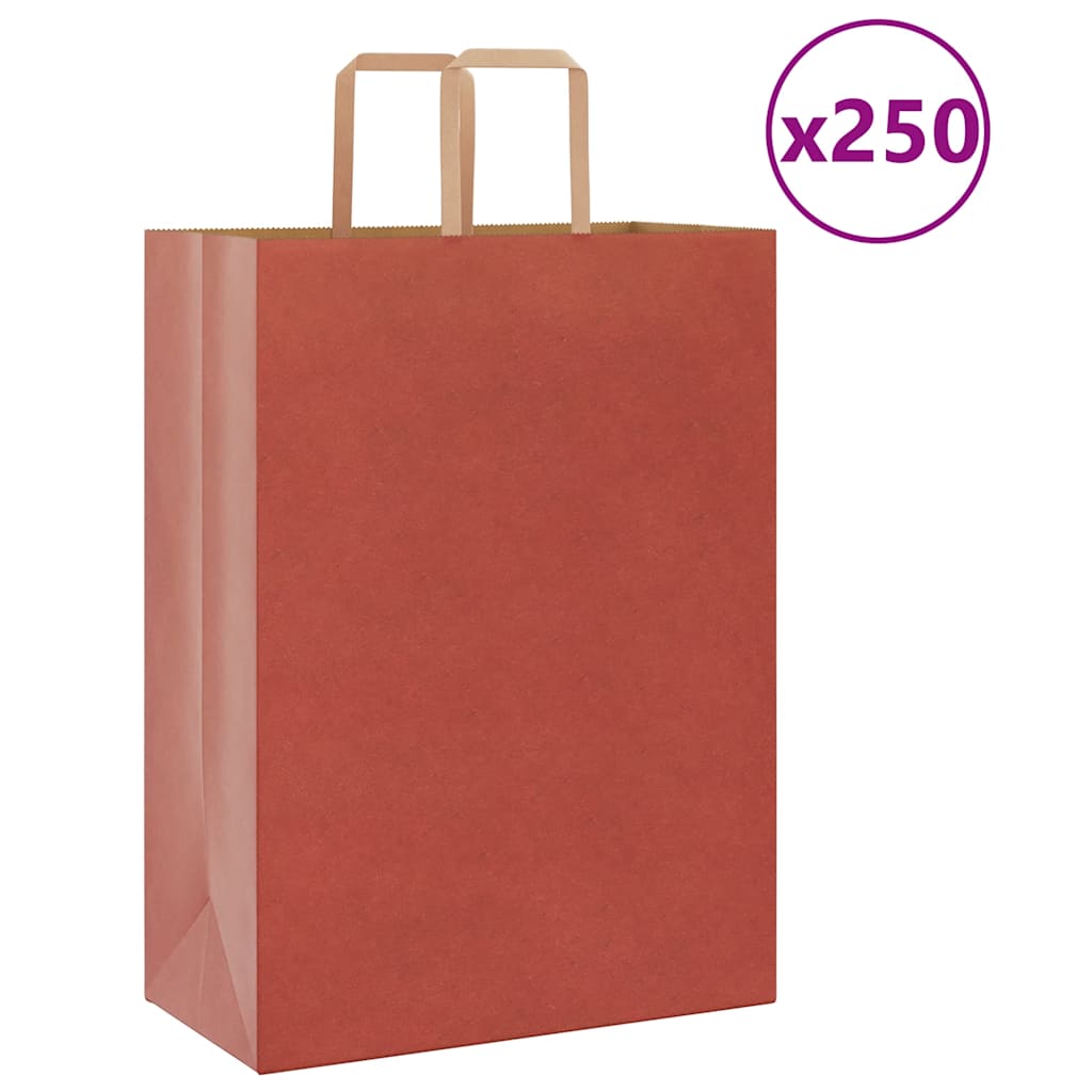 vidaXL Pungi de hârtie 250 buc cu mânere roșii 32x17x44 cm