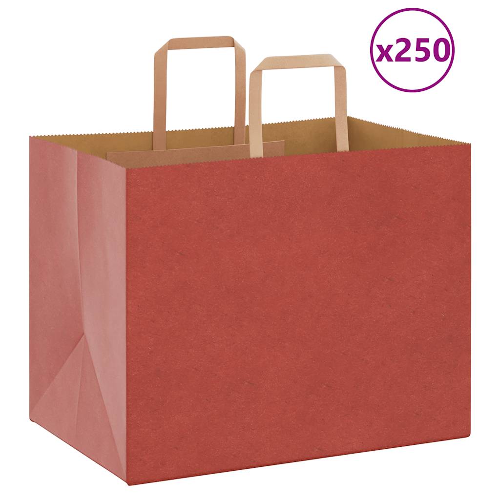 vidaXL Pungi de hârtie 250 buc cu mânere roșii 32x22x24 cm