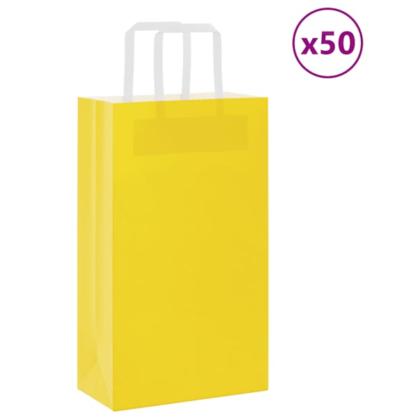 vidaXL paberkotid, 50 tk, k&auml;epidemetega, kollane, 21x11x36 cm