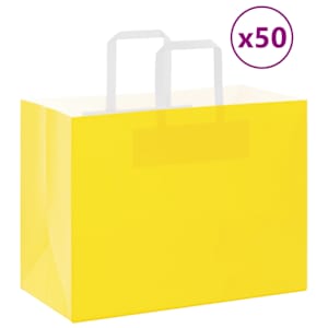 vidaXL paberkotid, 50 tk, k&auml;epidemetega, kollane, 32x17x25 cm