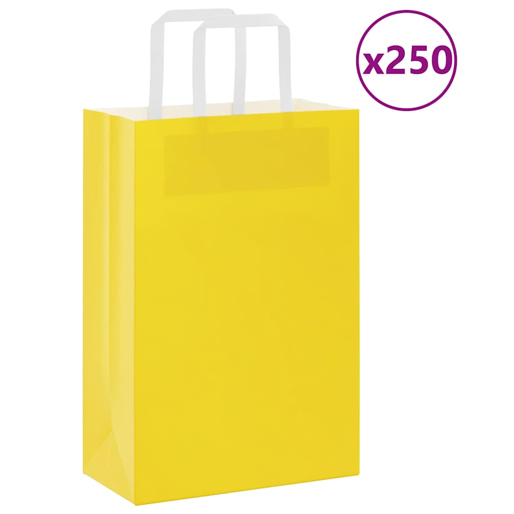 vidaXL Sacchetti di Carta 250 pz con Manici Gialli 21x11x31 cm