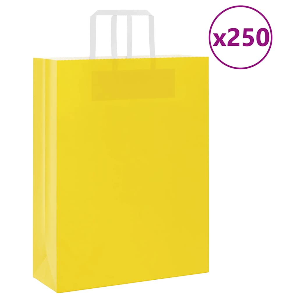 vidaXL Pungi de hârtie 250 buc cu mânere galbene 32x12x42 cm