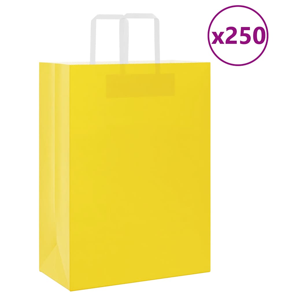 vidaXL Pungi de hârtie 250 buc cu mânere galbene 32x17x44 cm