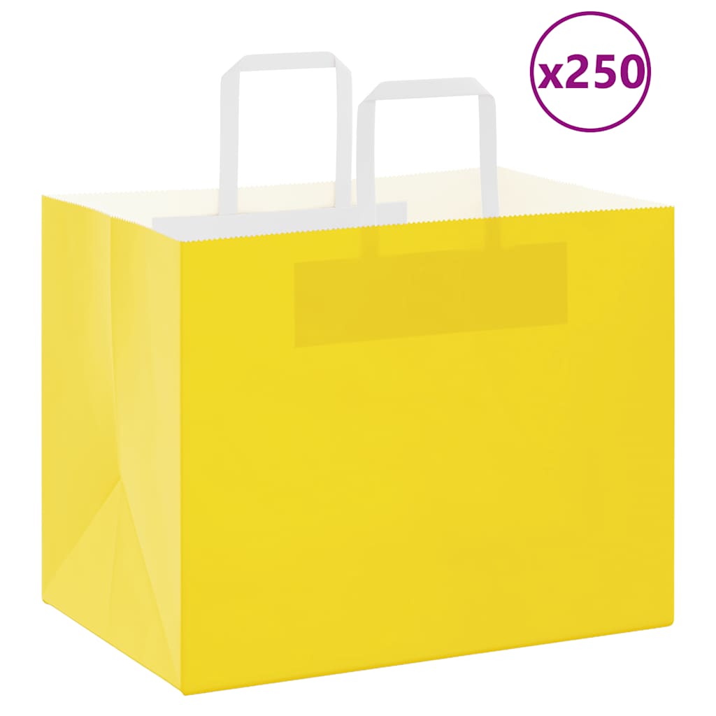 vidaXL Sacchetti di Carta 250 pz con Manici Gialli 32x22x24 cm