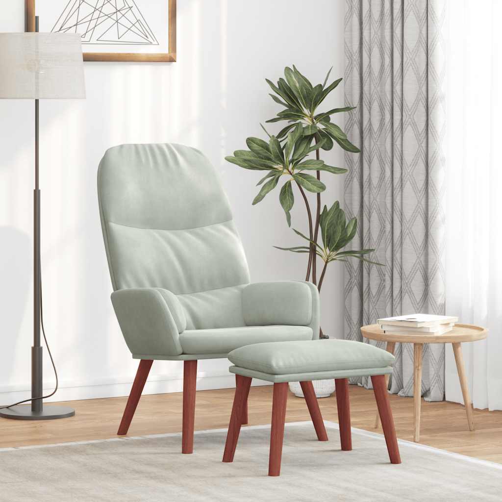 vidaXL Scaun de relaxare cu taburet, gri deschis, catifea
