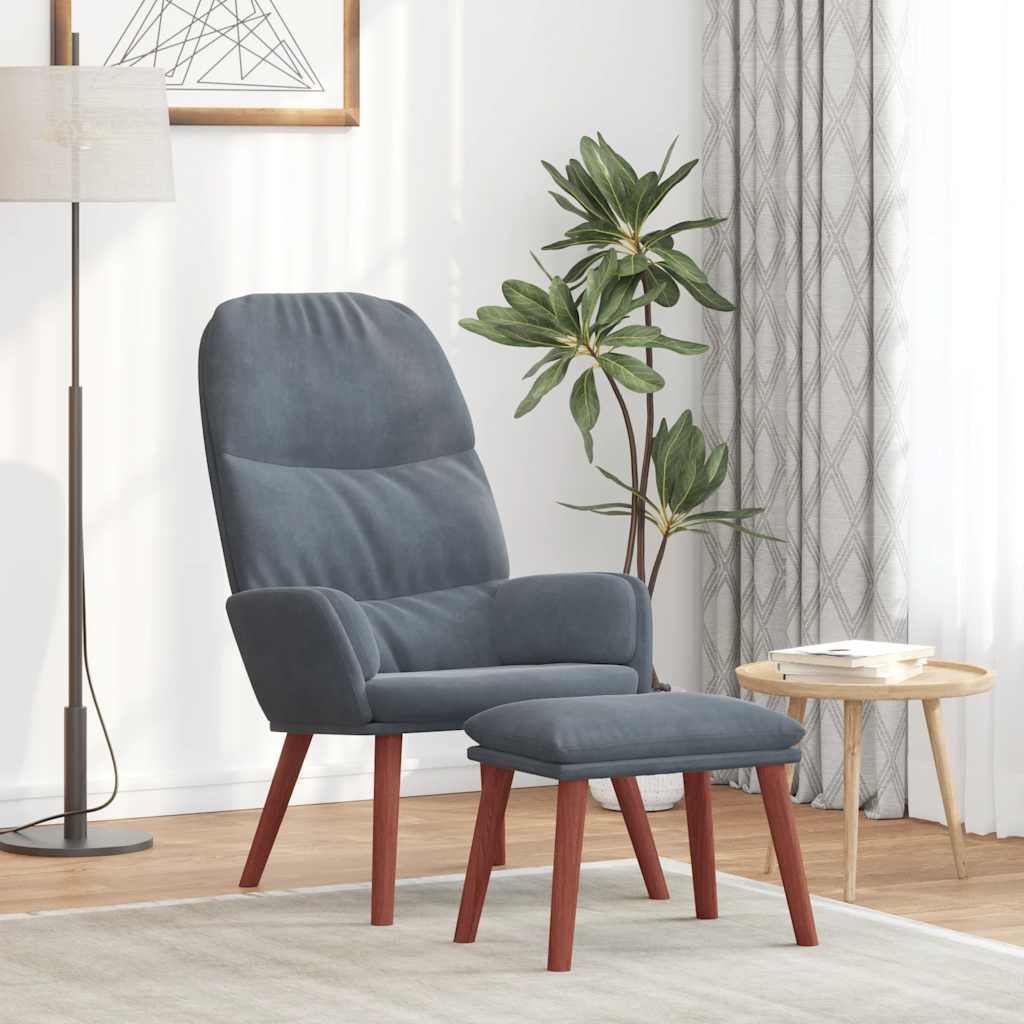 vidaXL Scaun de relaxare cu taburet, gri închis, catifea