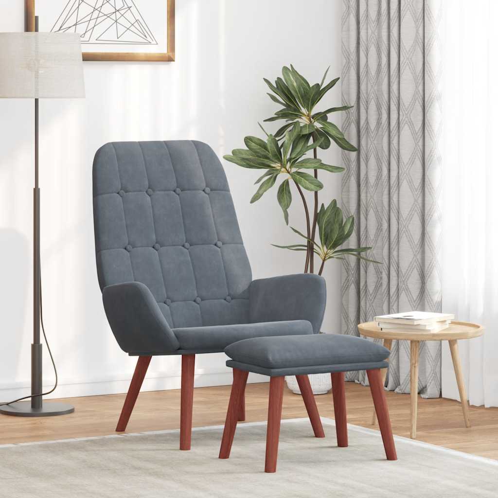vidaXL Scaun de relaxare cu taburet, gri închis, catifea