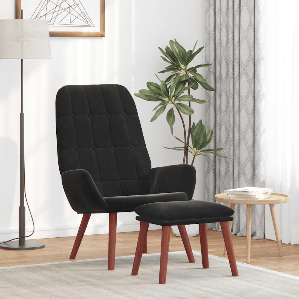 vidaXL Scaun de relaxare cu taburet, negru, catifea
