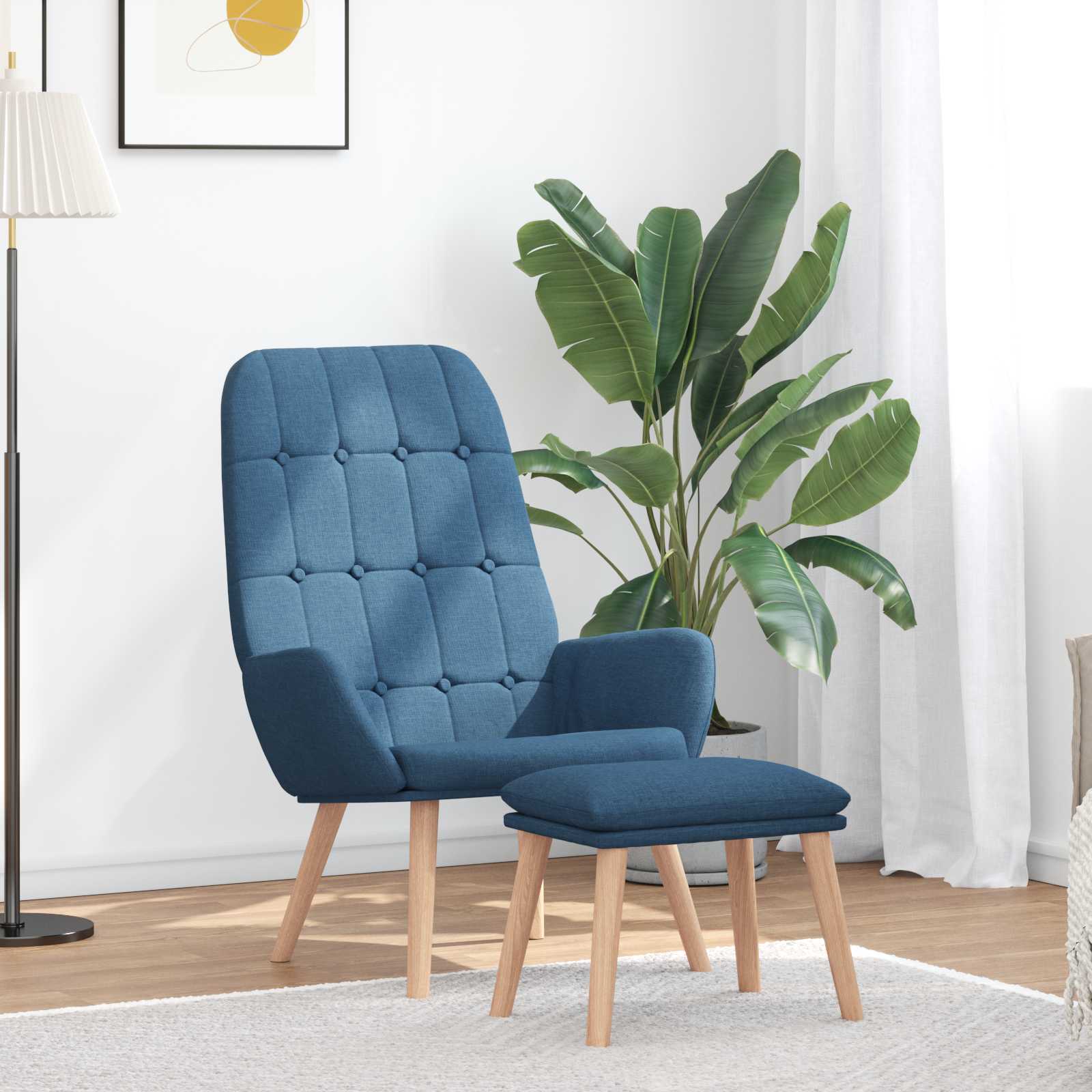 vidaXL Relaxsessel mit Hocker Blau Stoff – Bild 3
