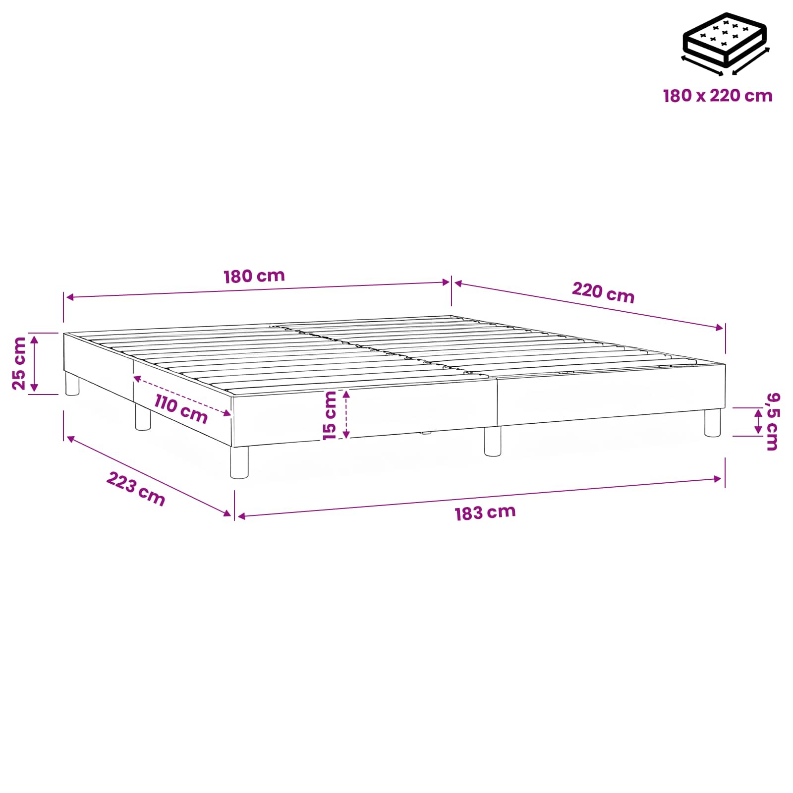 vidaXL Boxspringbett ohne Matratze Hellgrau 180x220 cm Samt – Bild 10