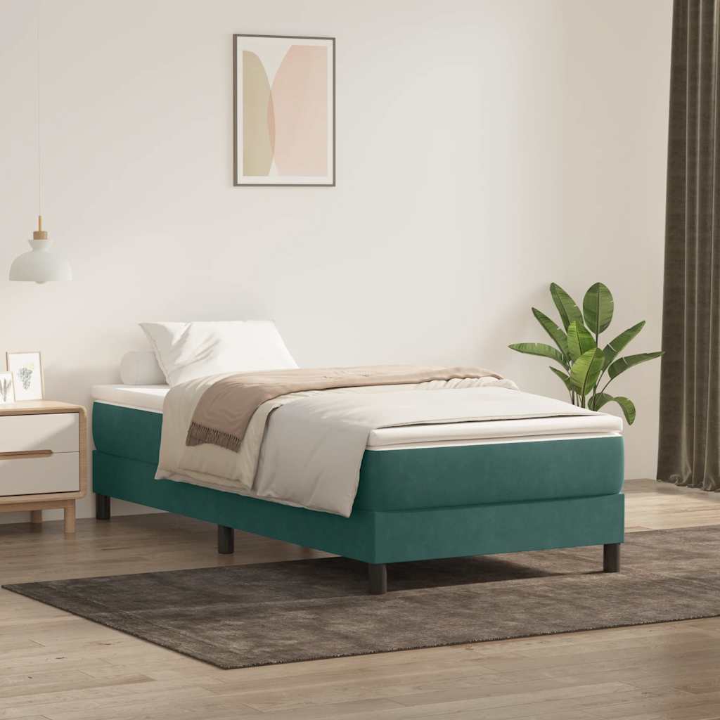 vidaXL Pat box spring cu saltea, verde închis, 80x210 cm, catifea