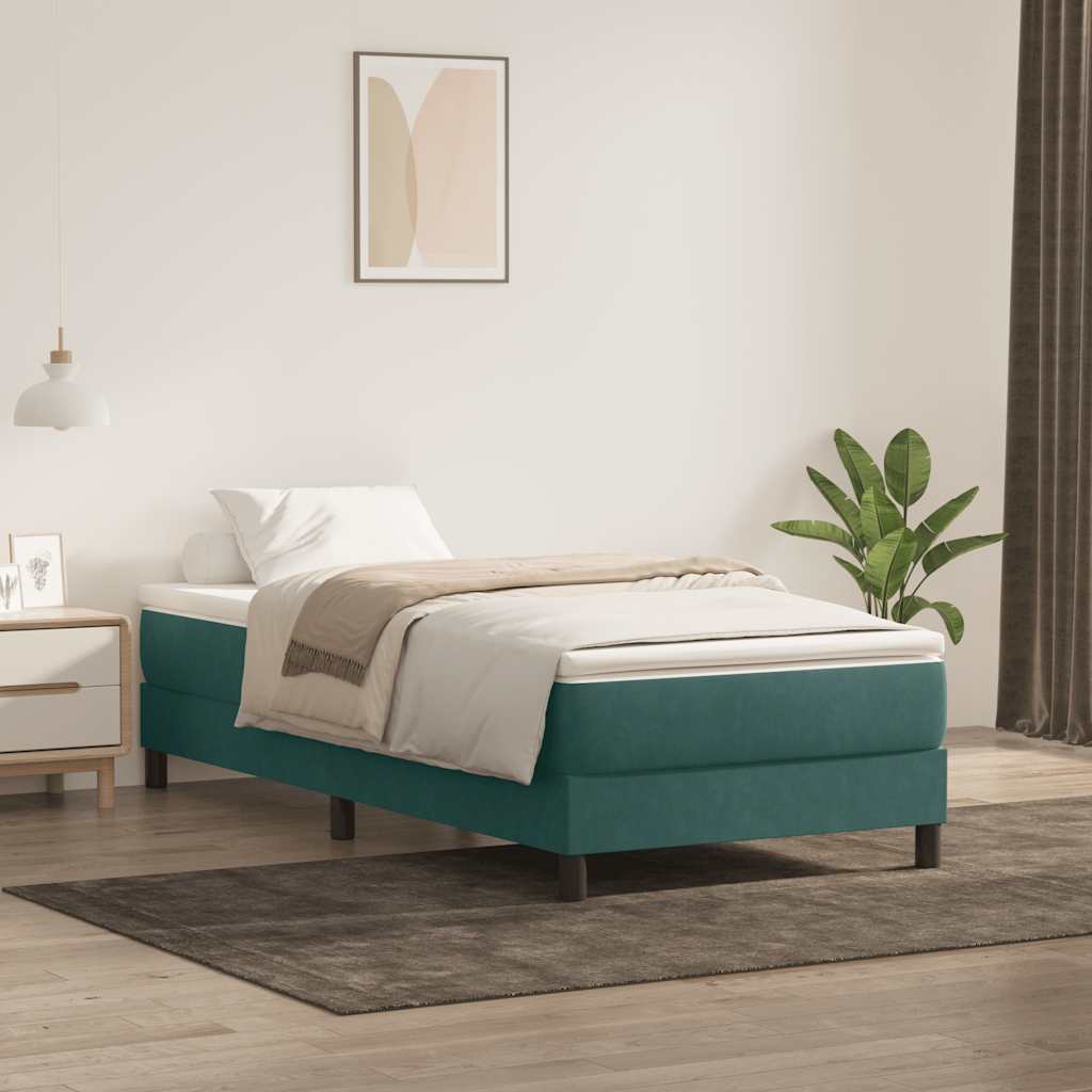 vidaXL Pat box spring cu saltea, verde închis, 90x210 cm, catifea