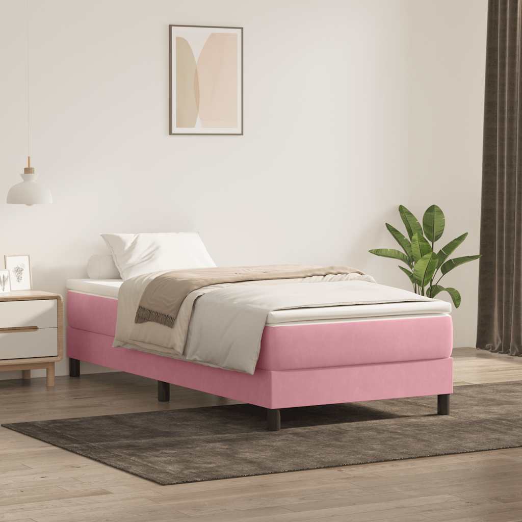 vidaXL Boxspringbett mit Matratze Rosa 90x210 cm Samt