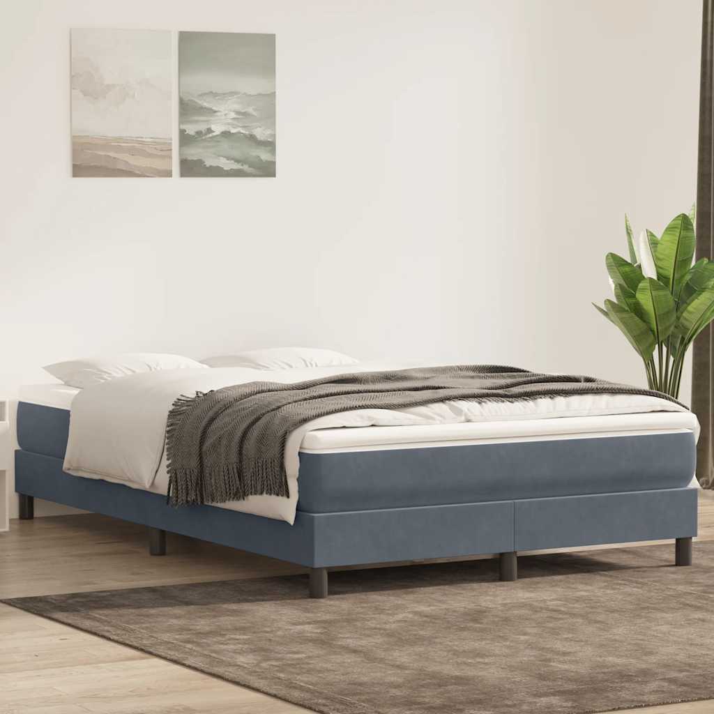 vidaXL Pat box spring cu saltea, gri închis, 140x210 cm, catifea