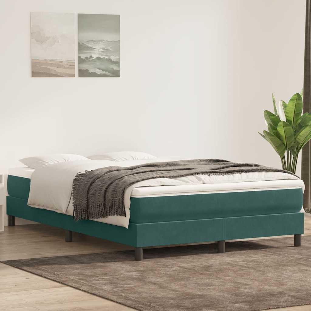 vidaXL Pat box spring cu saltea, Verde închis, 140x210 cm, catifea