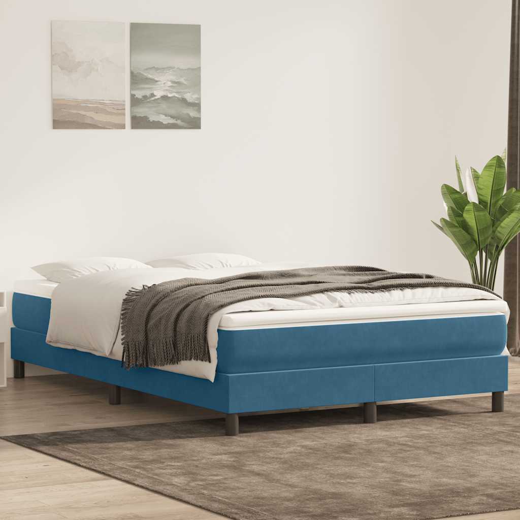 vidaXL Pat box spring cu saltea, albastru închis, 140x210 cm, catifea