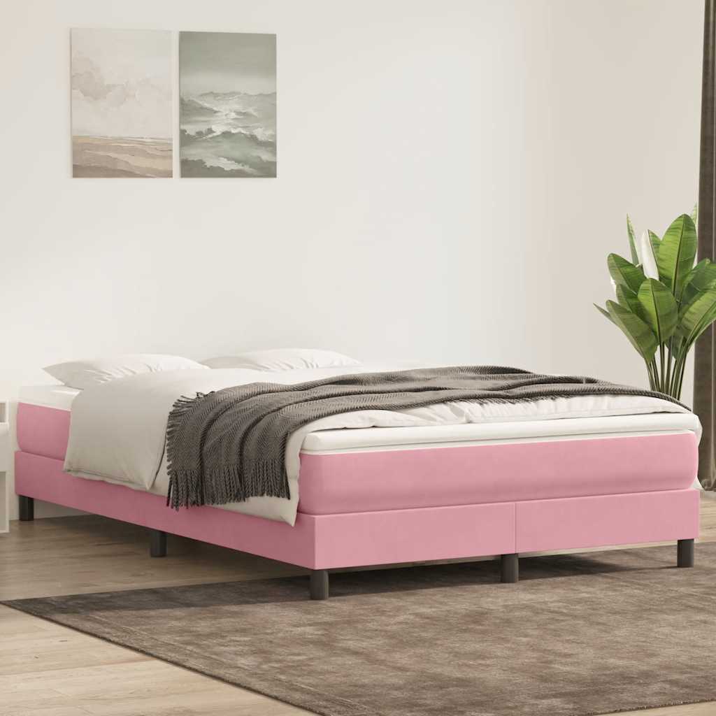 vidaXL Pat box spring cu saltea, roz, 140x210 cm, catifea