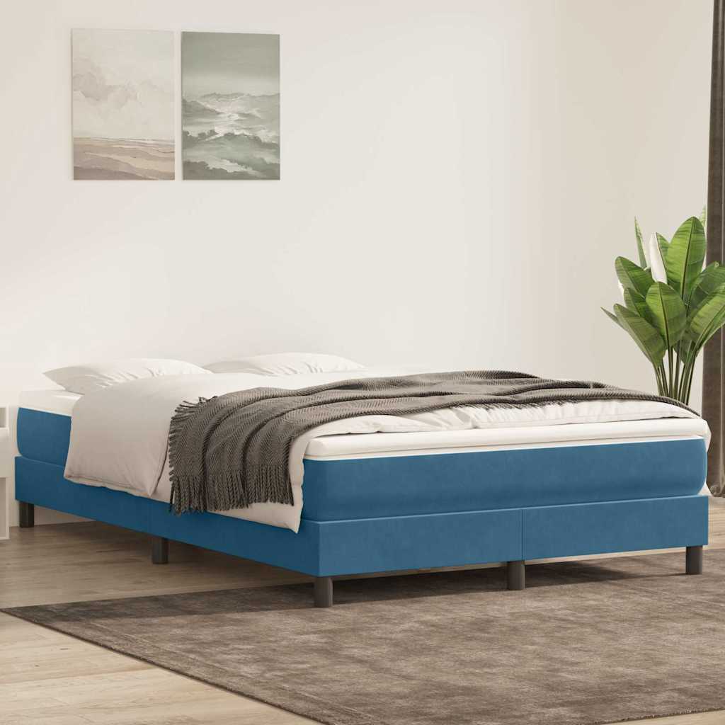 vidaXL Pat box spring cu saltea, albastru închis, 160x210 cm, catifea