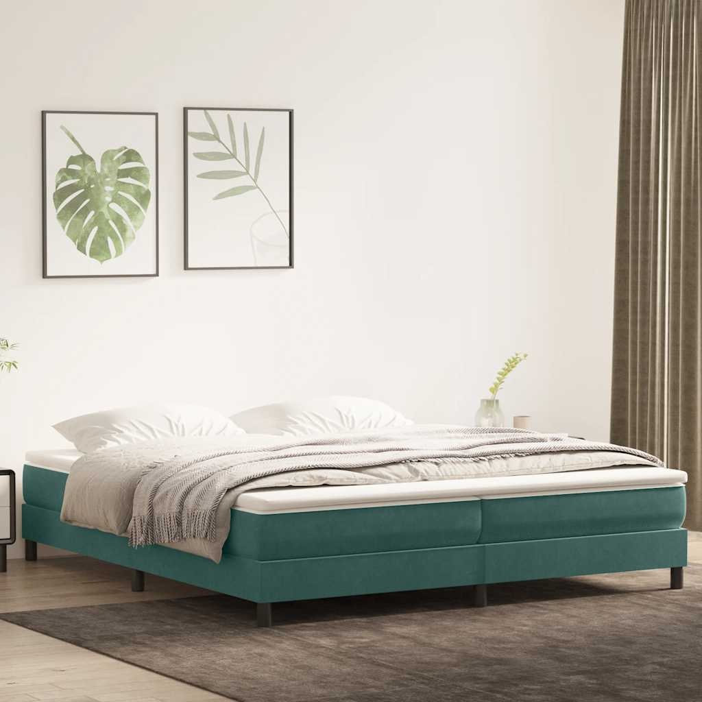 vidaXL Pat box spring cu saltea, verde închis, 180x210 cm, catifea