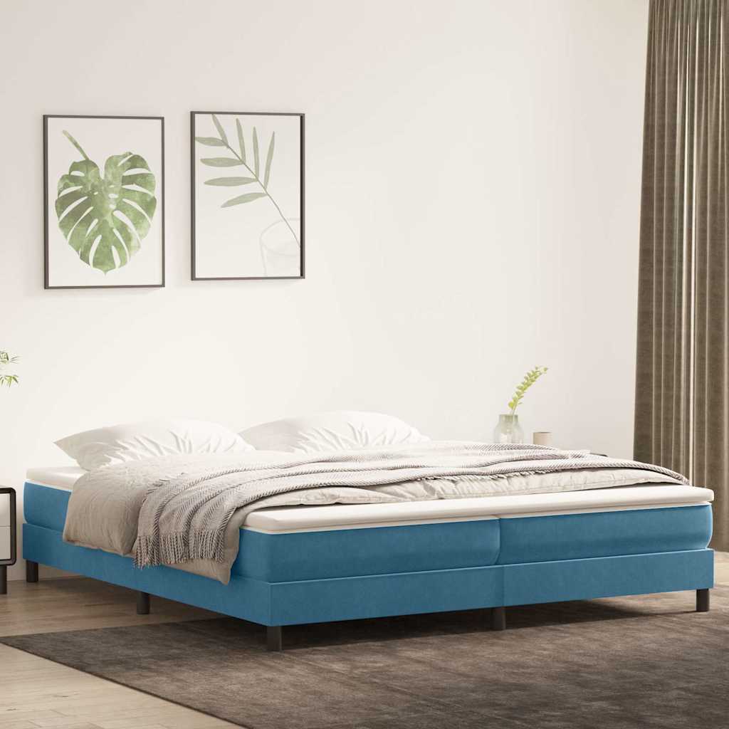 vidaXL Pat box spring cu saltea, albastru închis, 200x210 cm, catifea