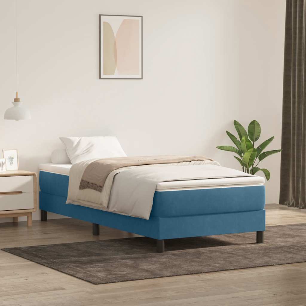 vidaXL Pat box spring cu saltea, albastru închis, 80x220 cm, catifea