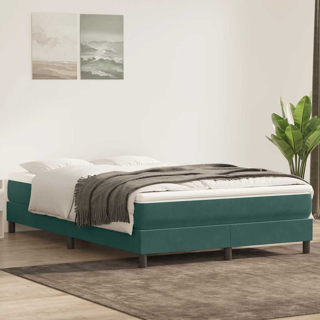 vidaXL Pat box spring cu saltea, verde închis, 160x220 cm, catifea