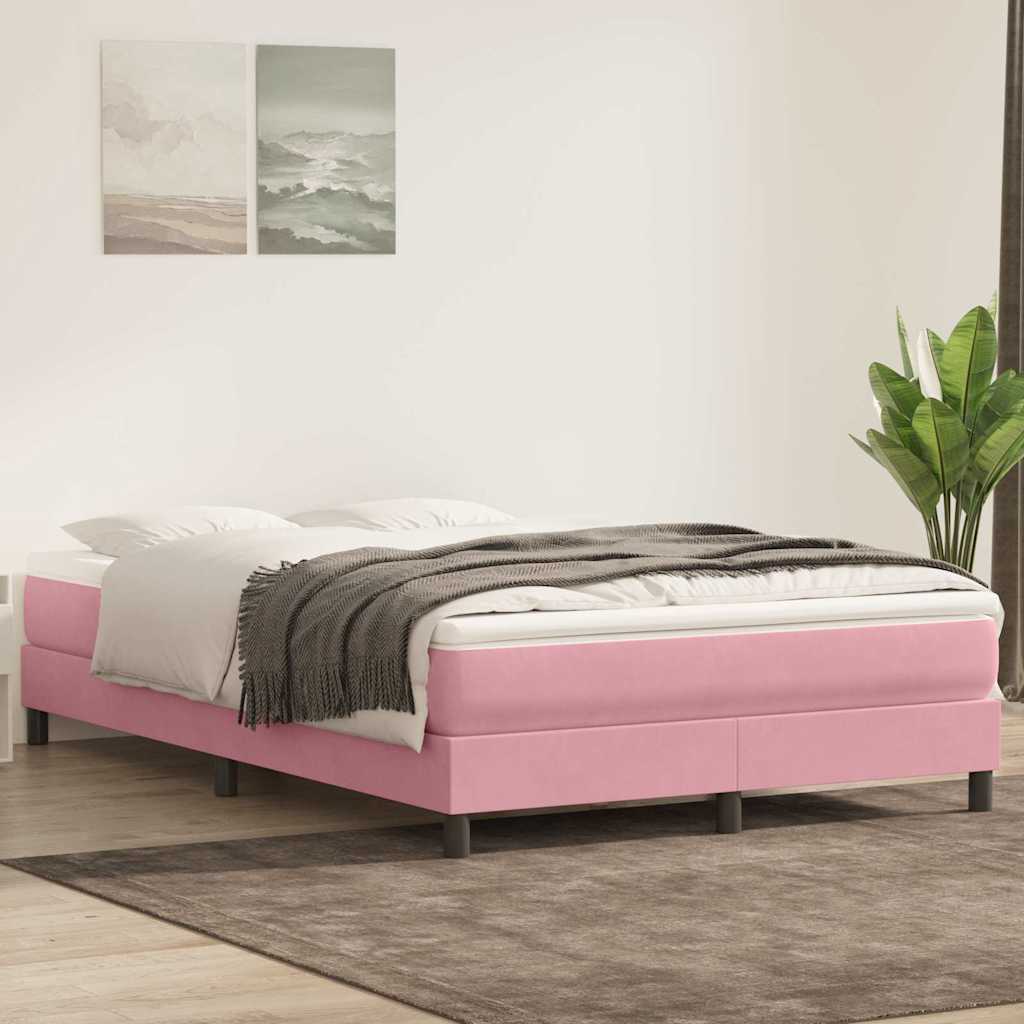 vidaXL Pat box spring cu saltea, roz, 160x220 cm, catifea