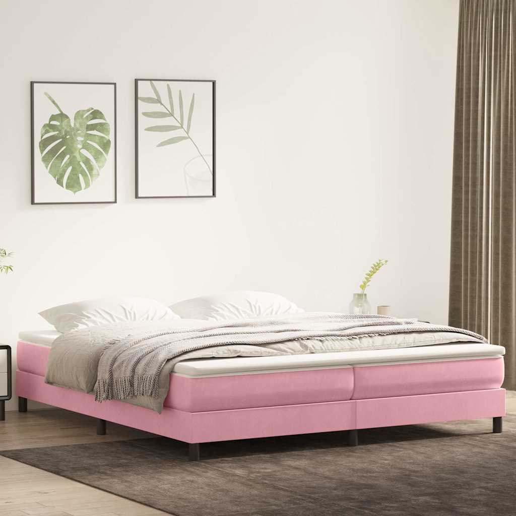 vidaXL Pat box spring cu saltea, roz, 180x220 cm, catifea