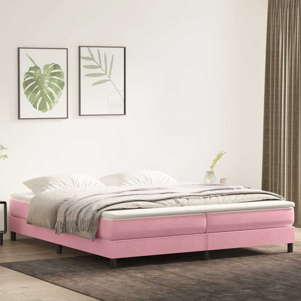 vidaXL Boxspringbett mit Matratze Rosa 200x220 cm Samt