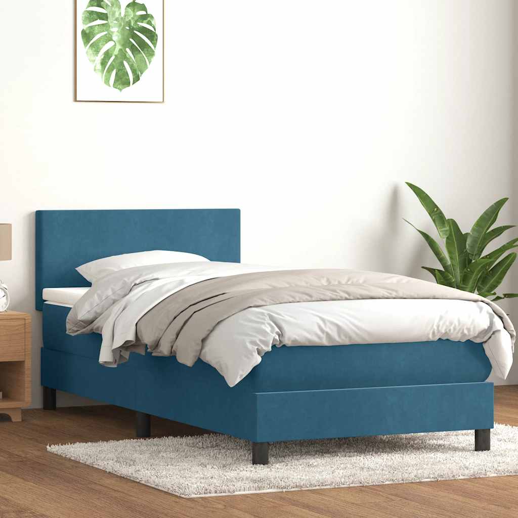 vidaXL Pat box spring cu saltea, albastru închis, 80x210 cm, catifea