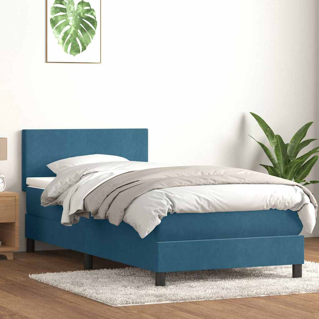 vidaXL Pat box spring cu saltea, albastru închis, 100x210 cm, catifea