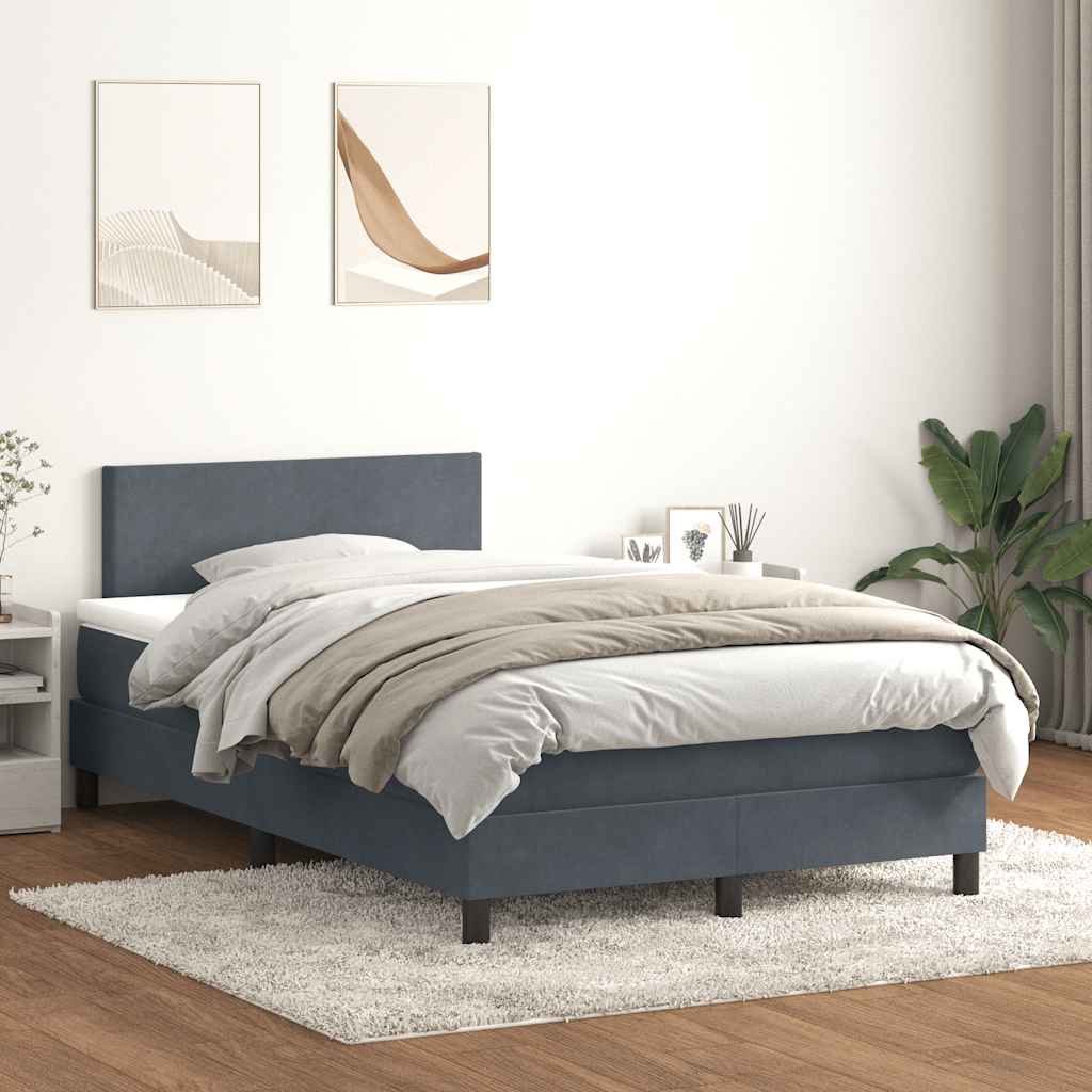 vidaXL Pat box spring cu saltea, gri închis, 120x210 cm, catifea