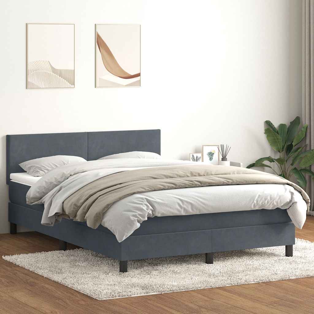 vidaXL Pat box spring cu saltea, gri închis, 140x210 cm, catifea