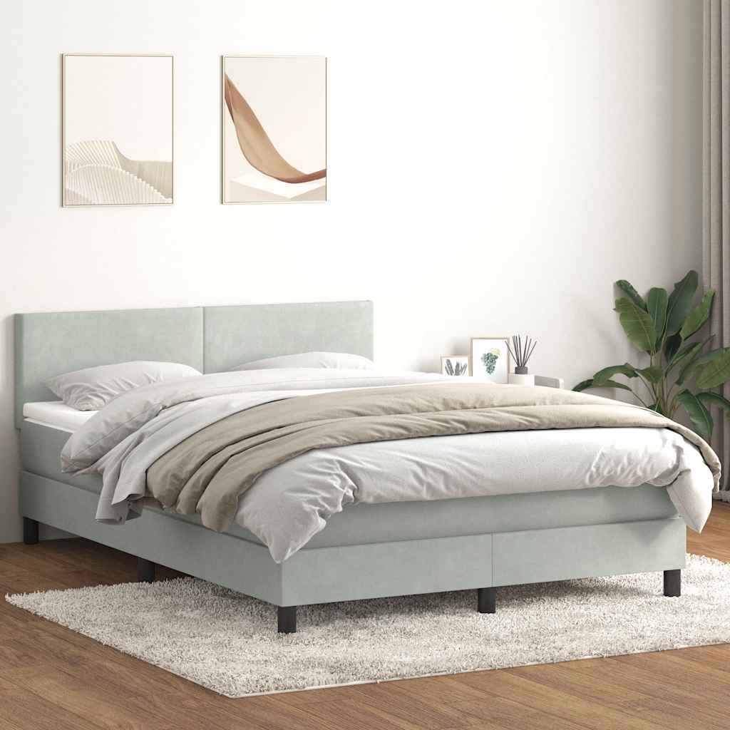 vidaXL Pat box spring cu saltea, gri deschis, 160x210 cm, catifea