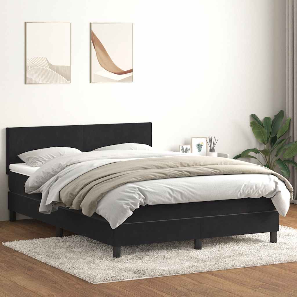 vidaXL Pat box spring cu saltea, negru, 160x210 cm, catifea