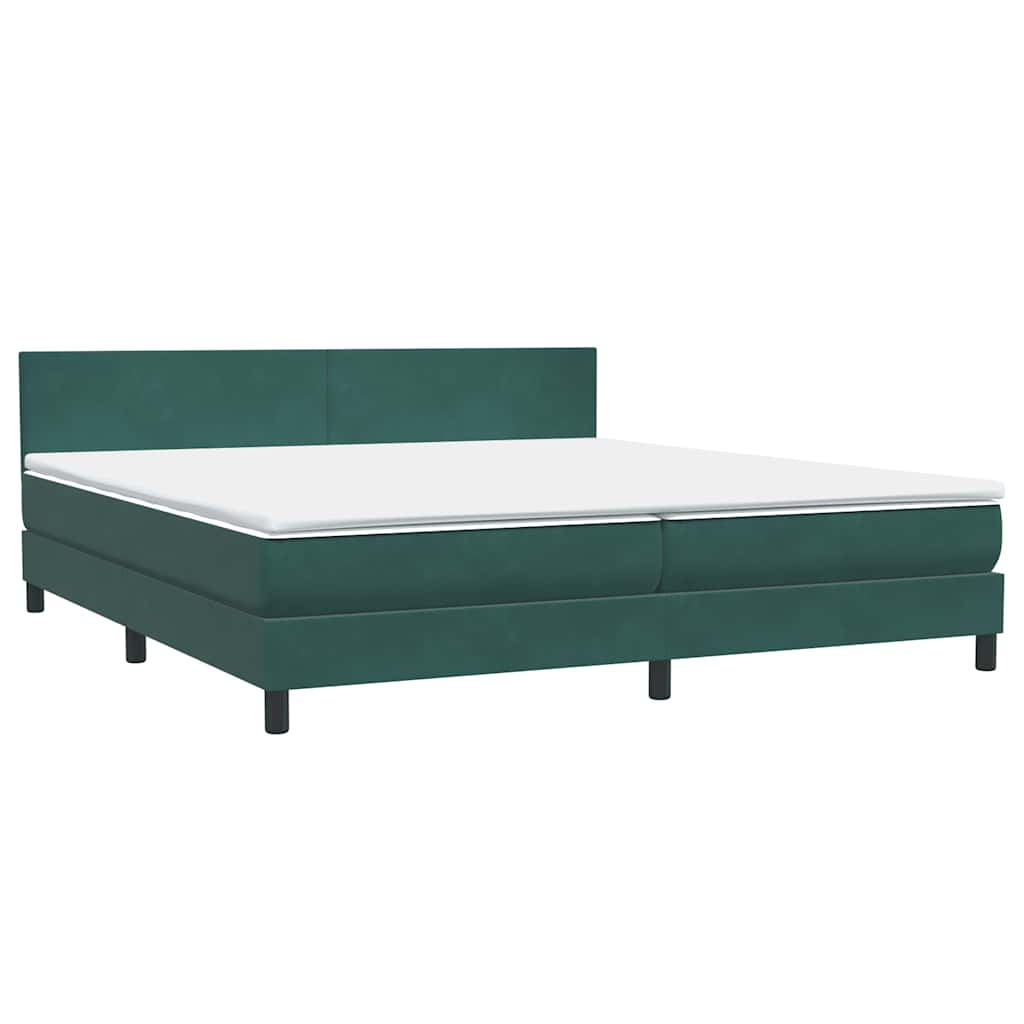 vidaXL Box spring postelja z vzmetnico temno zelena 180x210 cm žamet