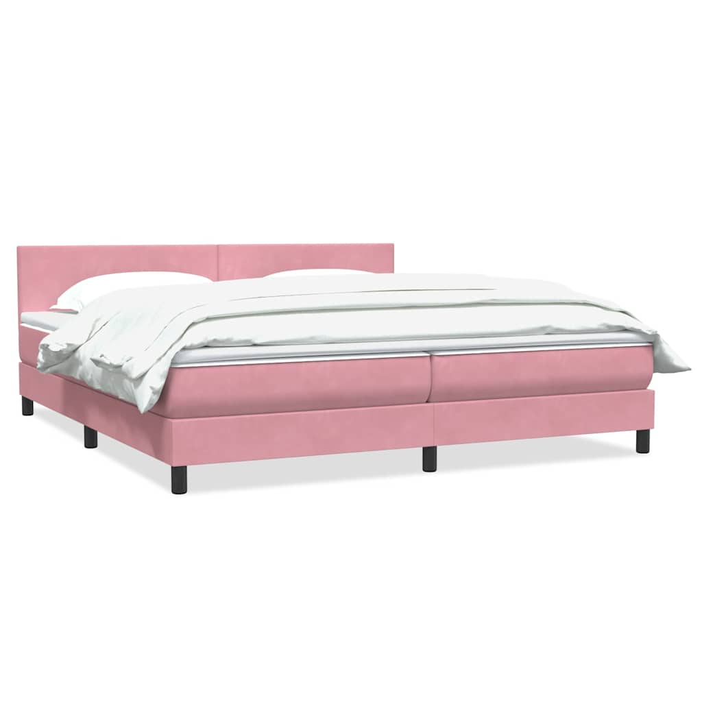 vidaXL Pat box spring cu saltea, roz, 200x210 cm, catifea