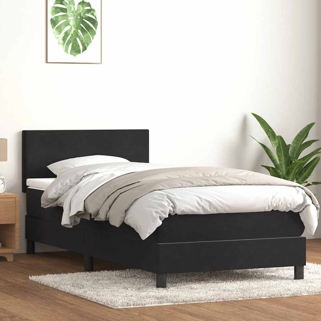 vidaXL Pat box spring cu saltea, negru, 80x220 cm, catifea