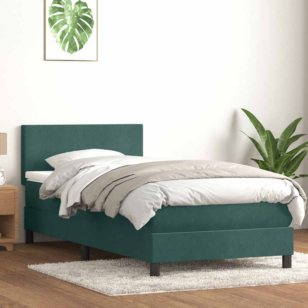 vidaXL Pat box spring cu saltea, verde închis, 80x220 cm, catifea