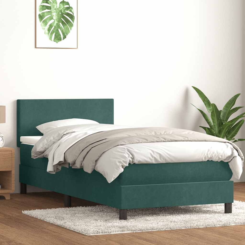 vidaXL Pat box spring cu saltea, verde închis, 90x220 cm, catifea