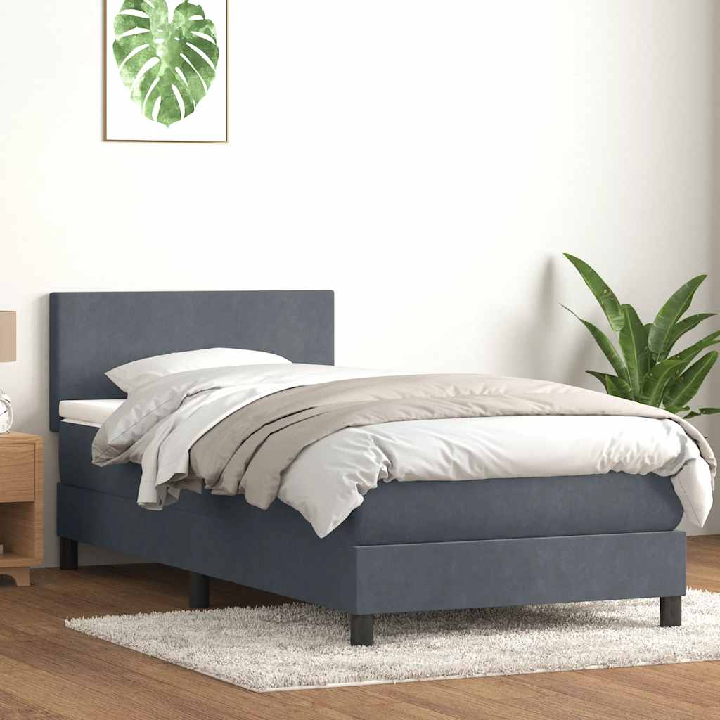 vidaXL Pat box spring cu saltea, gri închis, 100x220 cm, catifea