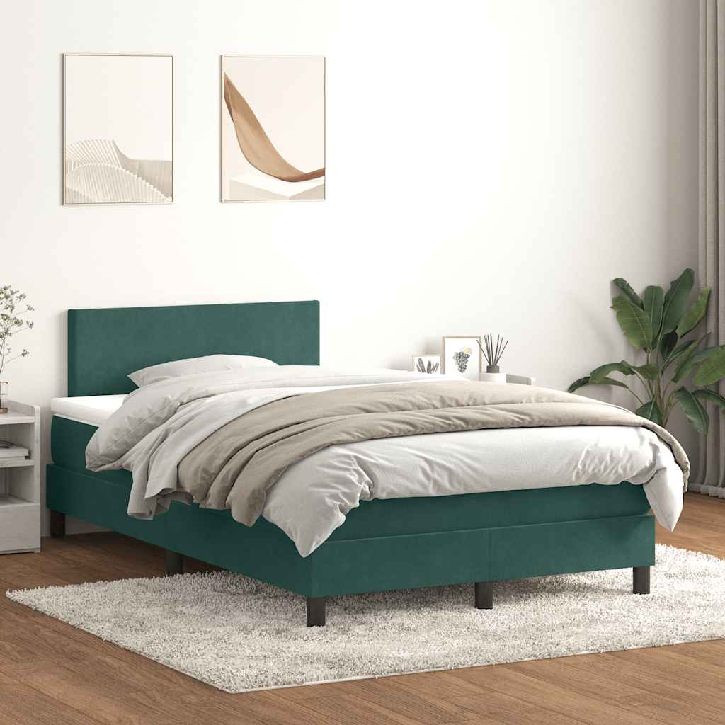 vidaXL Pat box spring cu saltea, verde închis, 120x220 cm, catifea