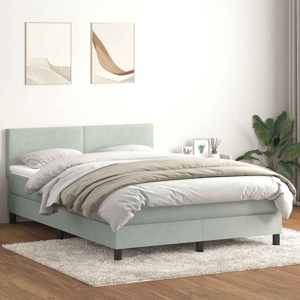 vidaXL Pat box spring cu saltea, gri deschis, 140x220 cm, catifea