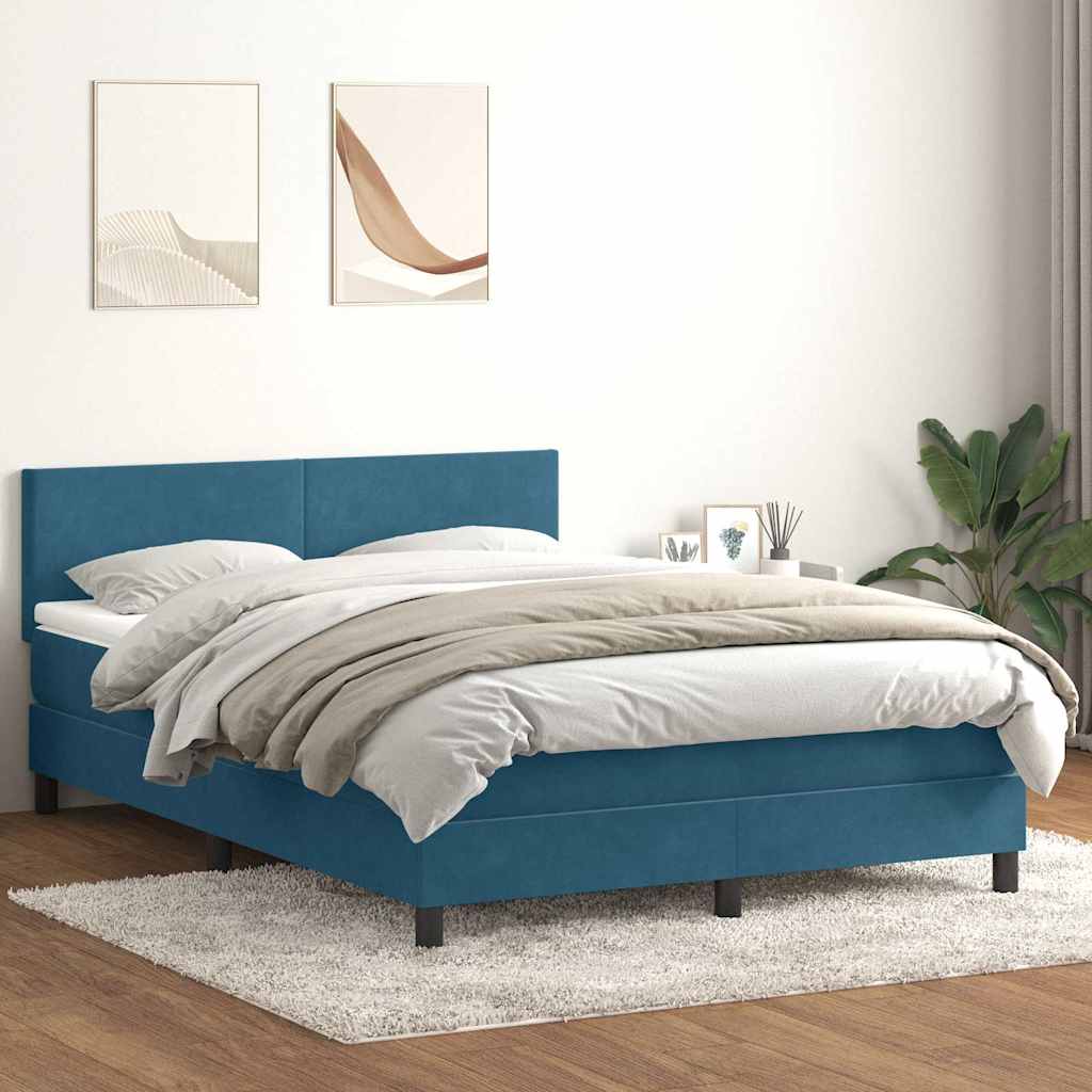 Box spring postel s matrací tmavě modrá 140x220 cm samet