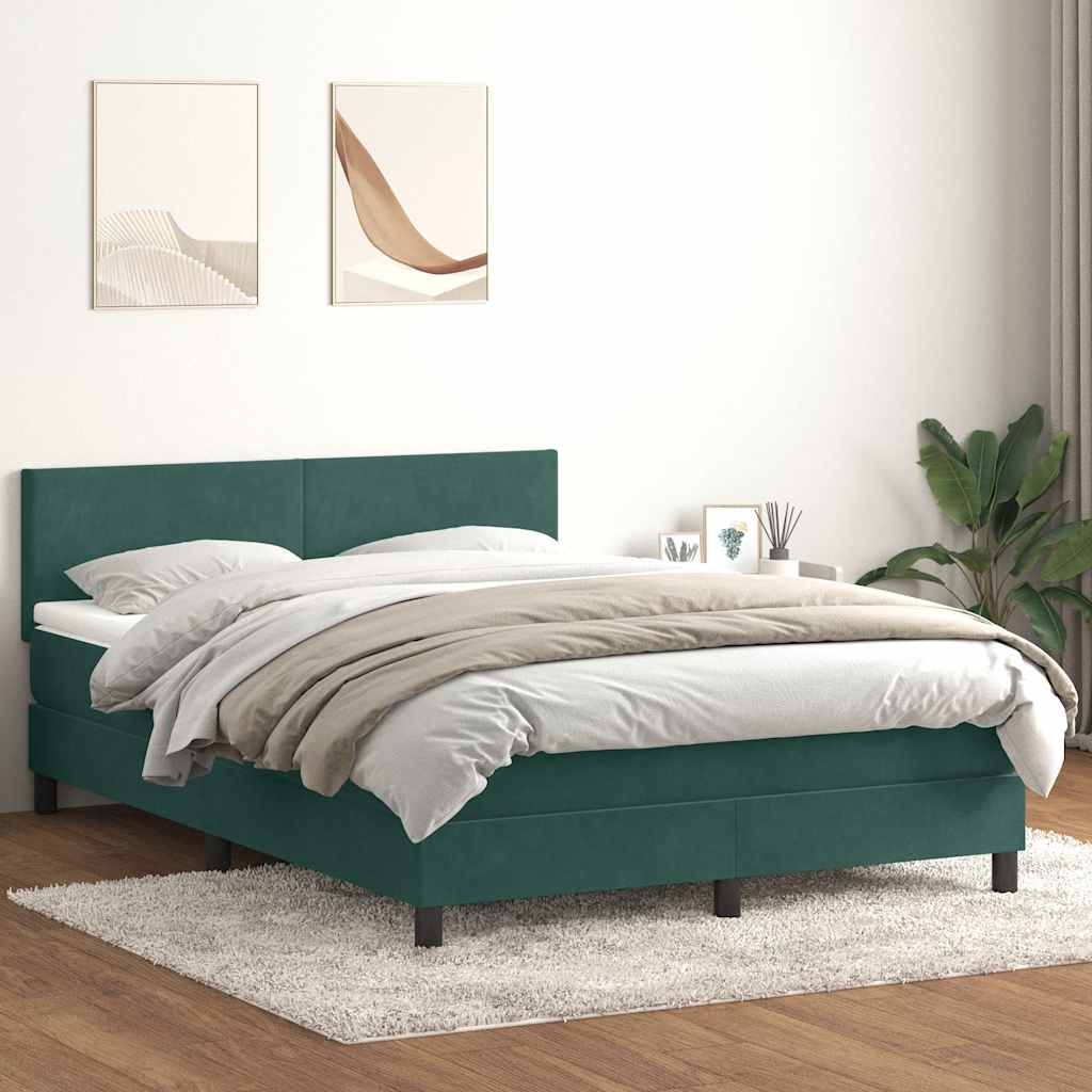 vidaXL Boxspringbett mit Matratze Dunkelgrün 160x220 cm Samt