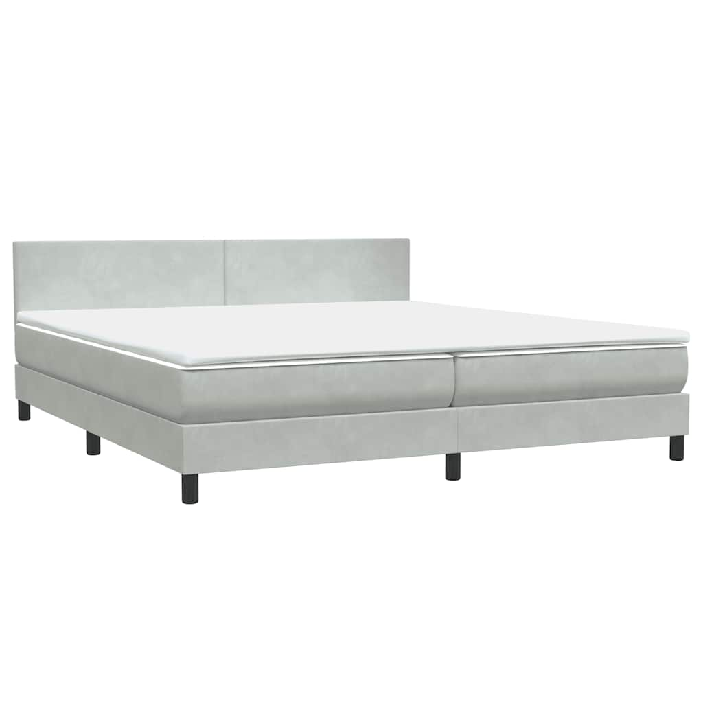 vidaXL Box Spring postelja z vzmetnico svetlo siva 200x220 cm žametna