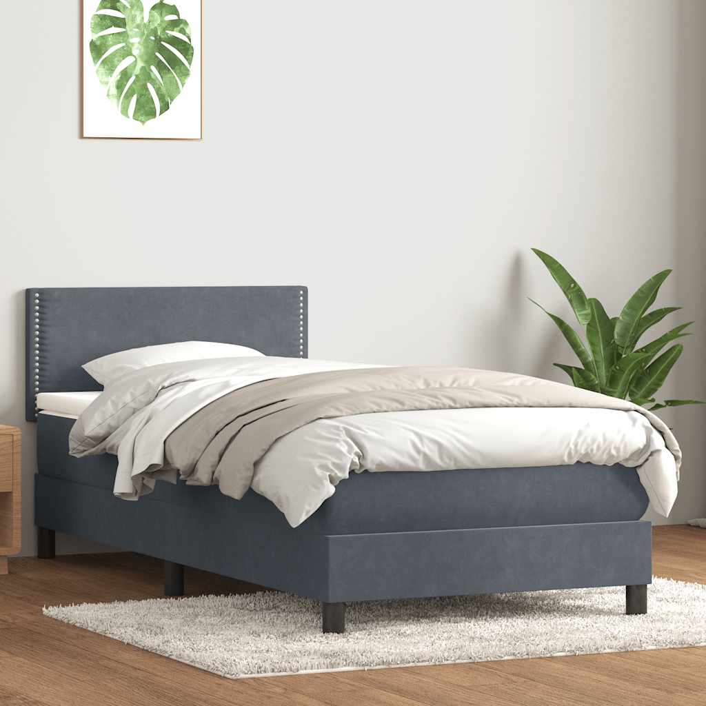 vidaXL Pat box spring cu saltea, gri închis, 80x210 cm, catifea